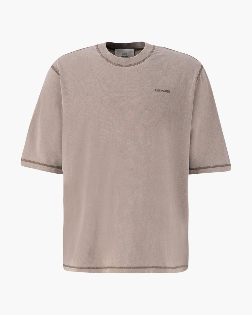 Ami Paris T-Shirt Logo Brodé Marron Délavé