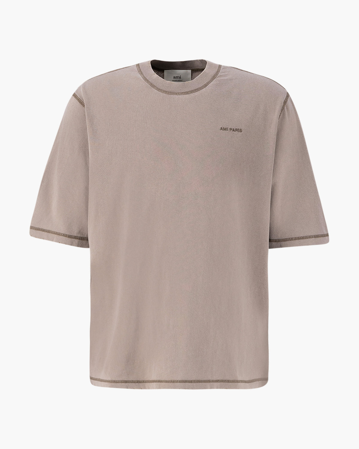 Ami Paris T-Shirt Logo Brodé Marron Délavé