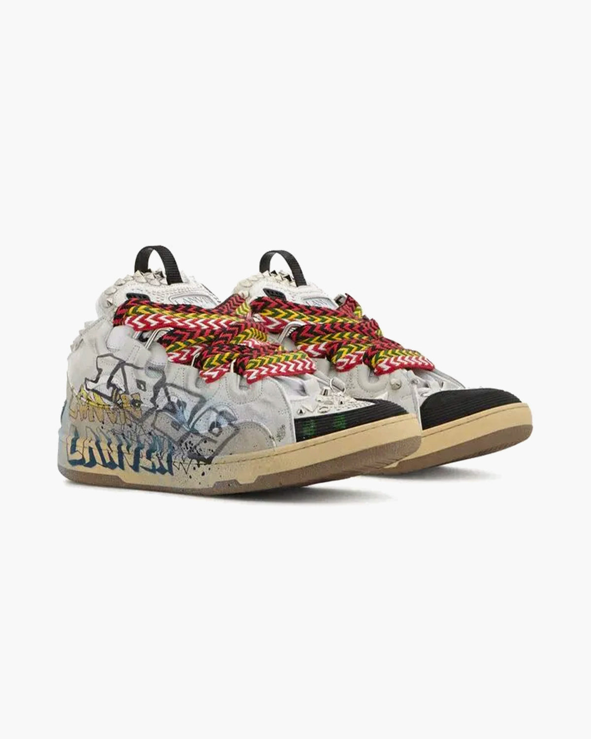 Lanvin Leather Curb Sneaker White Graffiti