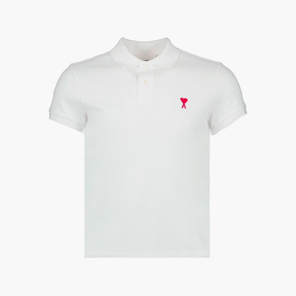 Polo Ami Paris Blanc De Coeur Rouge