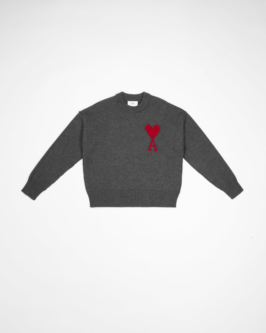 AMI Paris RED AMI DE COEUR SWEATER Grey HEATHER GREY/RED