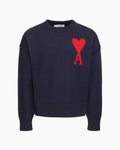 Ami Paris Pull Col Rond Ami de Coeur Bleu Marine