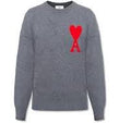 Ami Paris Ami De Coeur Oversized Crew Neck Grey/Red