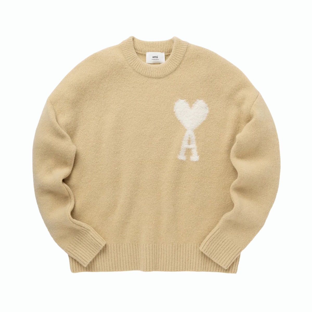 Ami Paris Pull Col Rond Ami de Coeur Crème