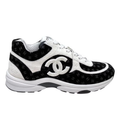 Chanel CC Embossed Logo Black White Suede