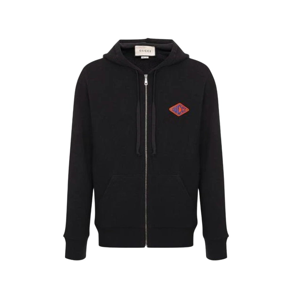 Gucci Gucci Logo Pattern hooded Zipper Hoodie Black