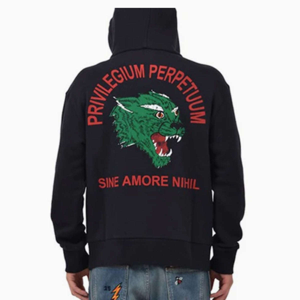 Gucci Gucci Logo Pattern hooded Zipper Hoodie Black