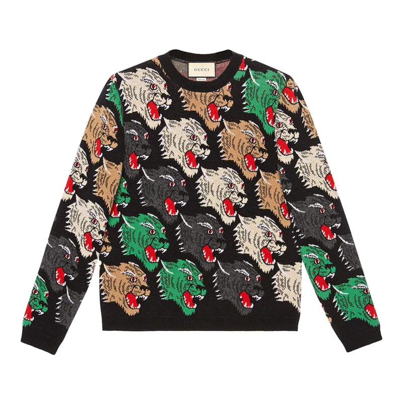 Gucci Pull Panther Face En Laine Noire