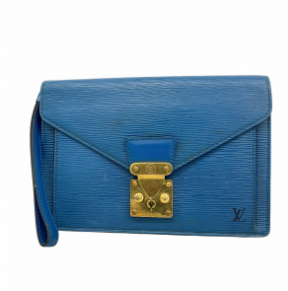 Louis Vuitton Sellier Pochette avec Dragonne Cuir Epi Bleu Tolede