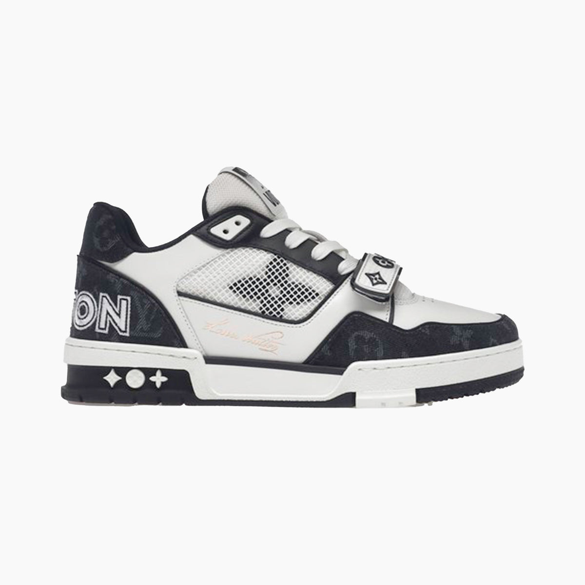 Louis Vuitton Trainer Velcro Strap Monogram Denim Black White