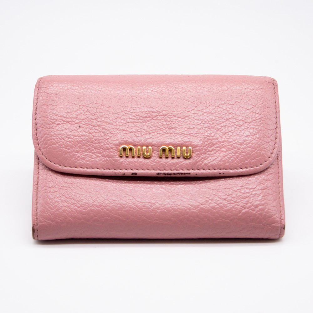 Miu Miu Portefeuille 3 volets Cuir Rose