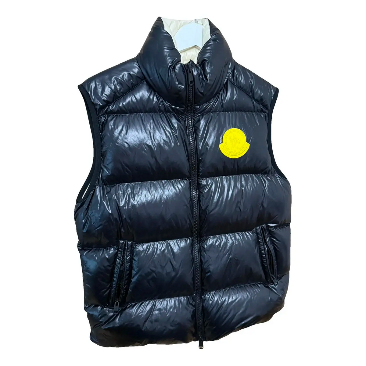 Moncler doudoune sans manche logo jaune