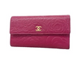 Portefeuille long Chanel Camélia cuir d'agneau rose