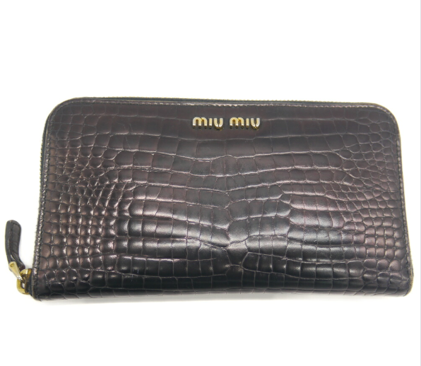 Portefeuille long Miu Miu zippé cuir façon croco noir